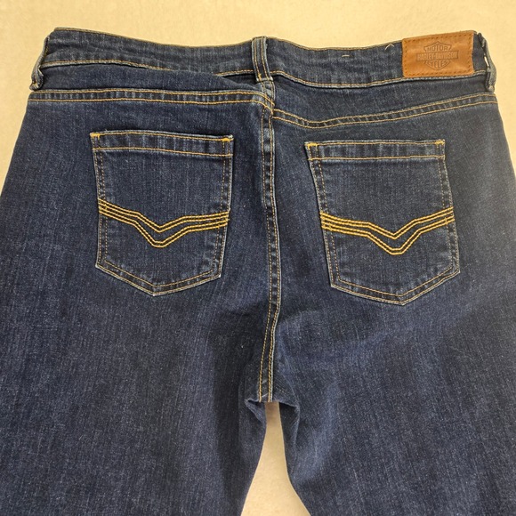 Harley Davidson Jeans Womens Size 31 35x33 Dark Wash Stretch Straight Motorcycle - Picture 3 of 15